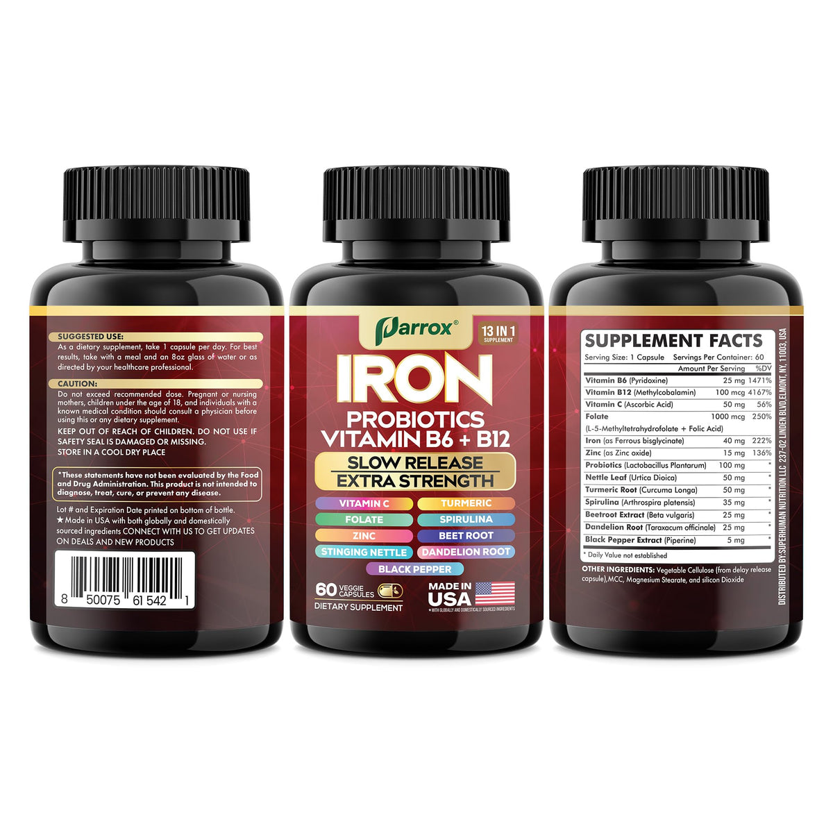 Packaging de Parrox Fer Bisglycinate avec logo de la marque