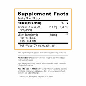 Packaging de Vitamine E Integrative Therapeutics, détails des ingrédients