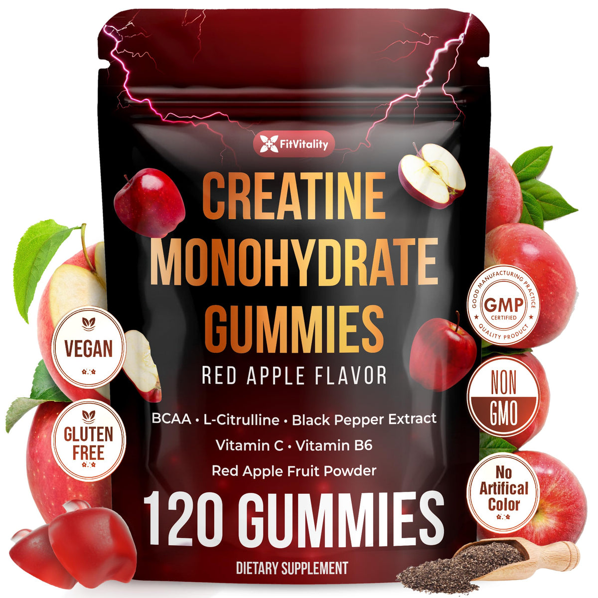 Packaging des FitVitality Gummy de Créatine Monohydrate 120 Gummies