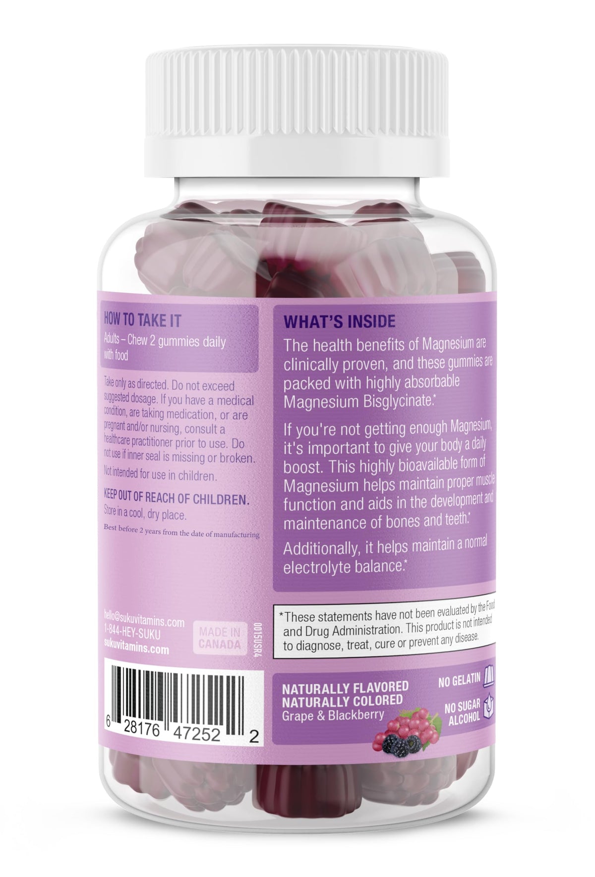 Packaging des gummies SUKU au goût raisin et mûre