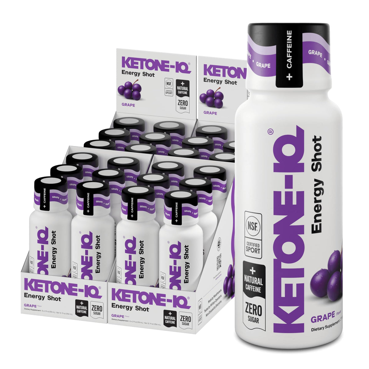 Packaging des shots Ketone-IQ avec caféine, couleur raisin