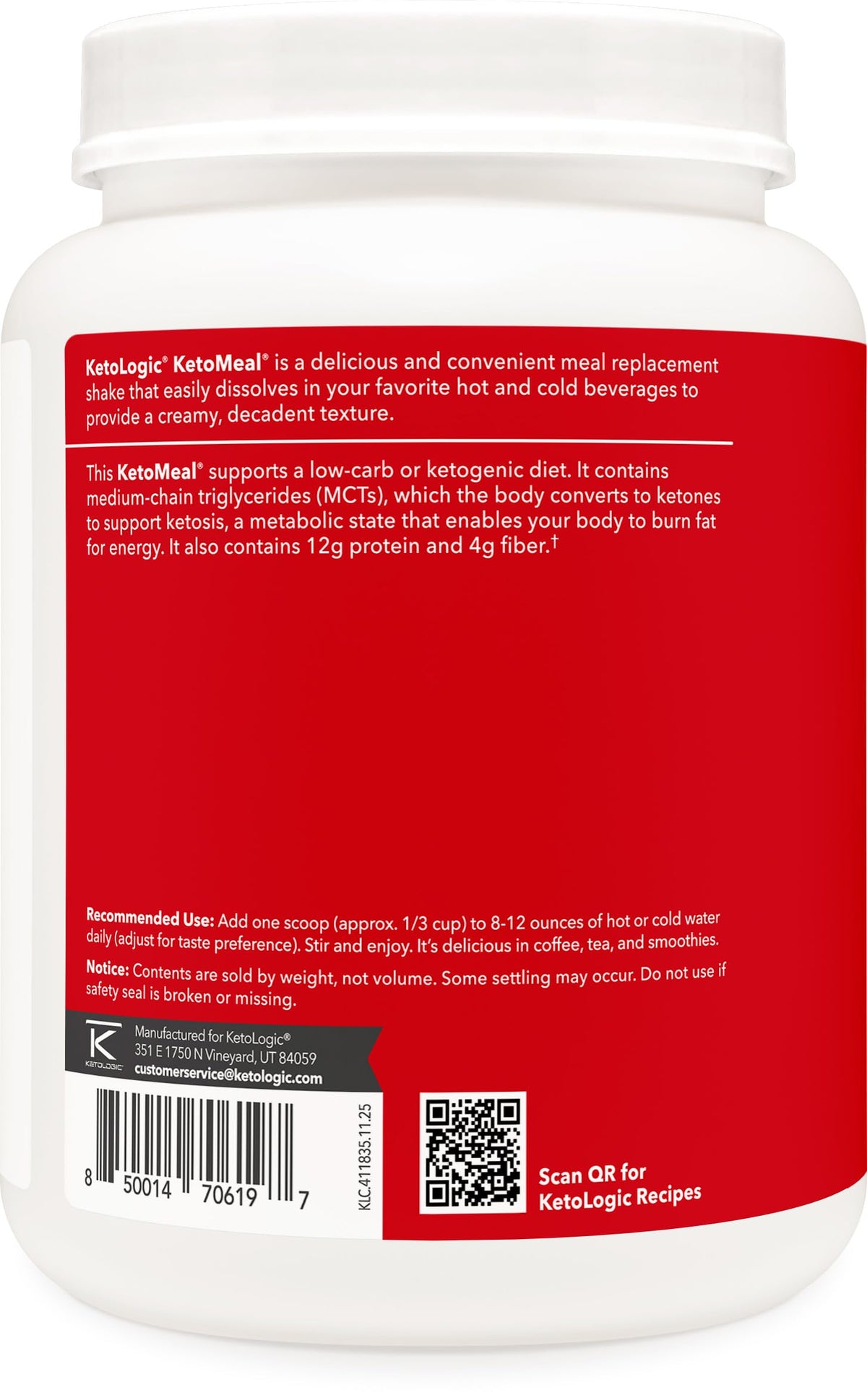 Packaging du Shake de Remplacement de Repas Ketologic