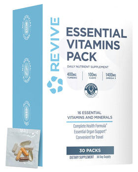 Packs Essentiels de Vitamines Revive vue de face avec sachets