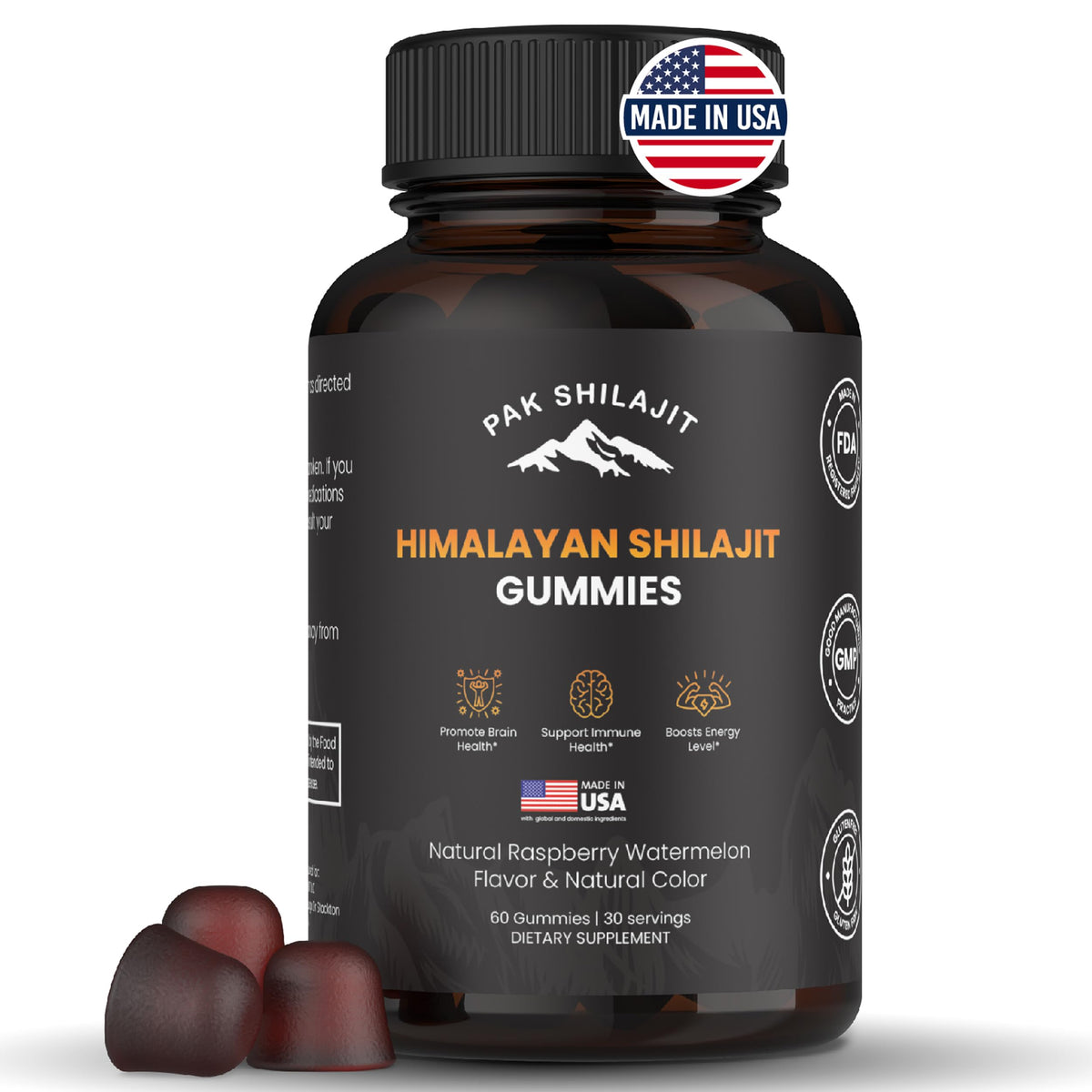PakShilajit Gummy au Shilajit Himalayen Pur 60 Gummies, vue de face