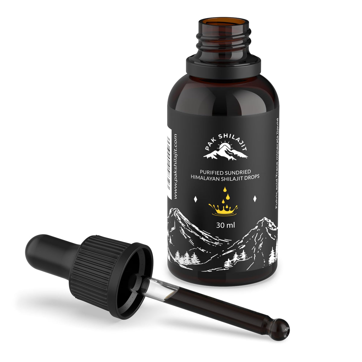 PakShilajit Shilajit liquide 30ML sur une table en bois