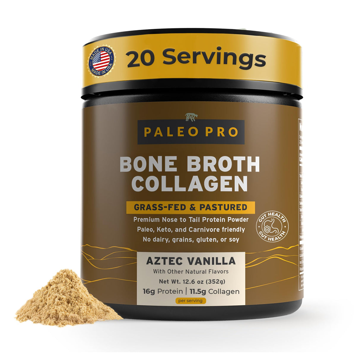 Paleo Pro Poudre de Collagène de Bouillon d'Os au Curcuma 472g vue de face