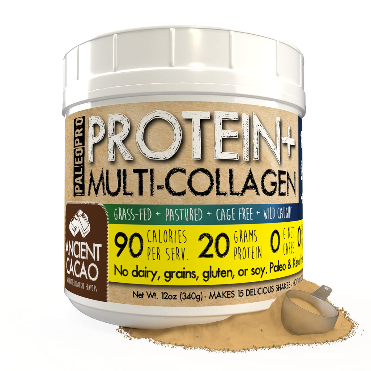Paleo Pro Protein+ Multi-Collagène Cacao Ancien 372g emballage avant