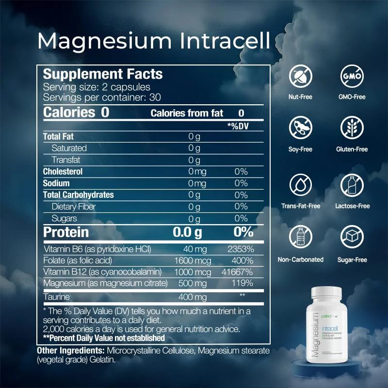 Paleolf Magnésium INTRACELL 500 mg - 60 Capsules avec un verre d'eau