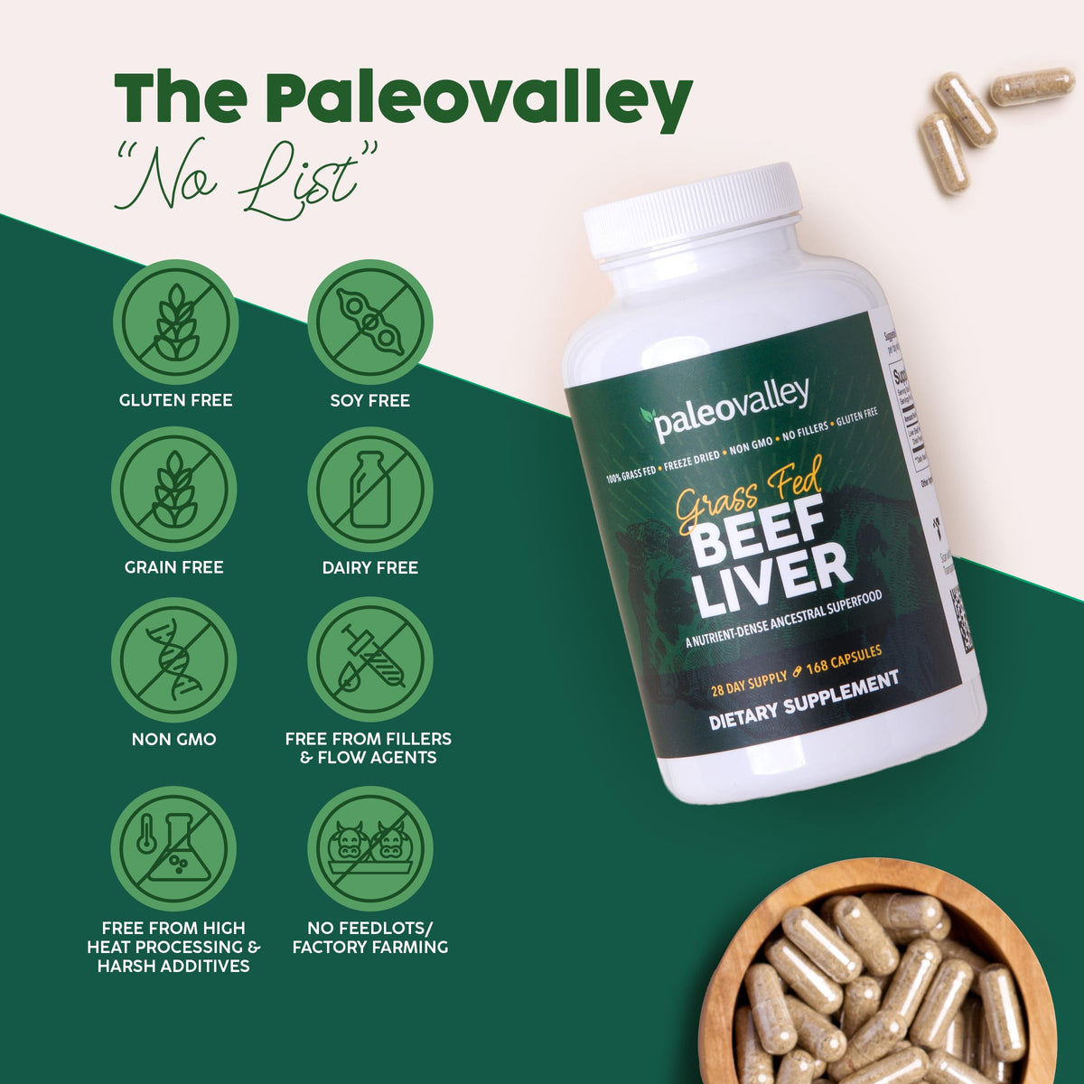 Paleovalley Capsules de Foie de Boeuf 100% Élevé à l'Herbe, dimensions de l'emballage