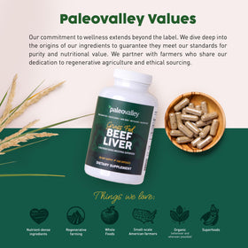 Paleovalley Capsules de Foie de Boeuf 100% Élevé à l'Herbe, sur une table