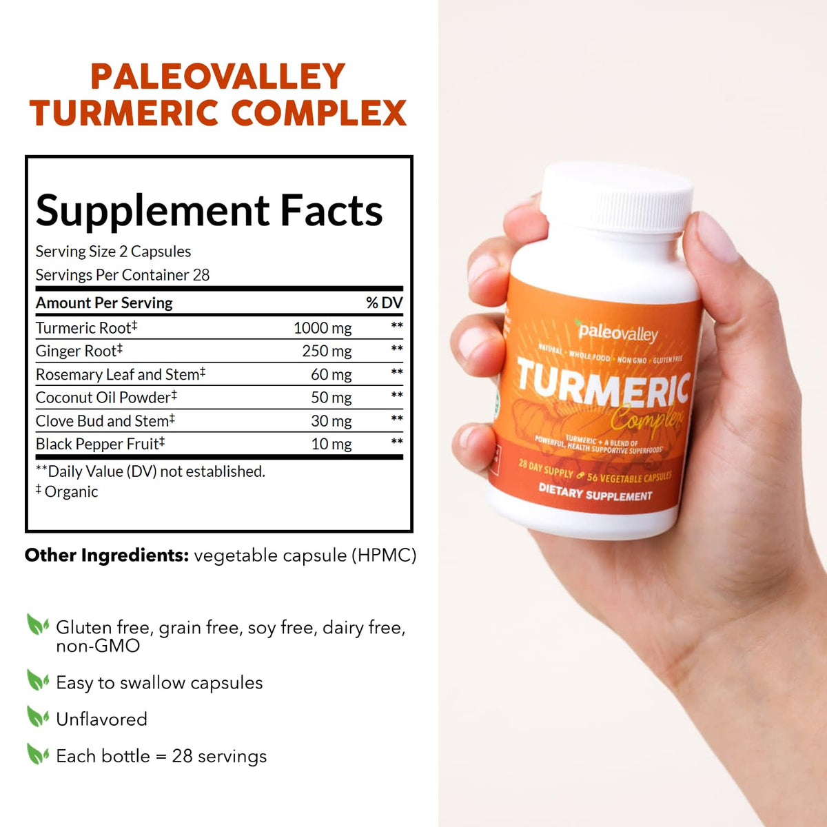 Paleovalley Complexe Bio de Curcuma, capsules végétariennes