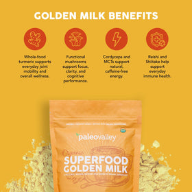 Paleovalley Golden Milk Superfood 440g poudre dans un bol