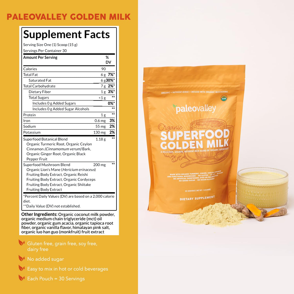 Paleovalley Golden Milk Superfood 440g vue de côté