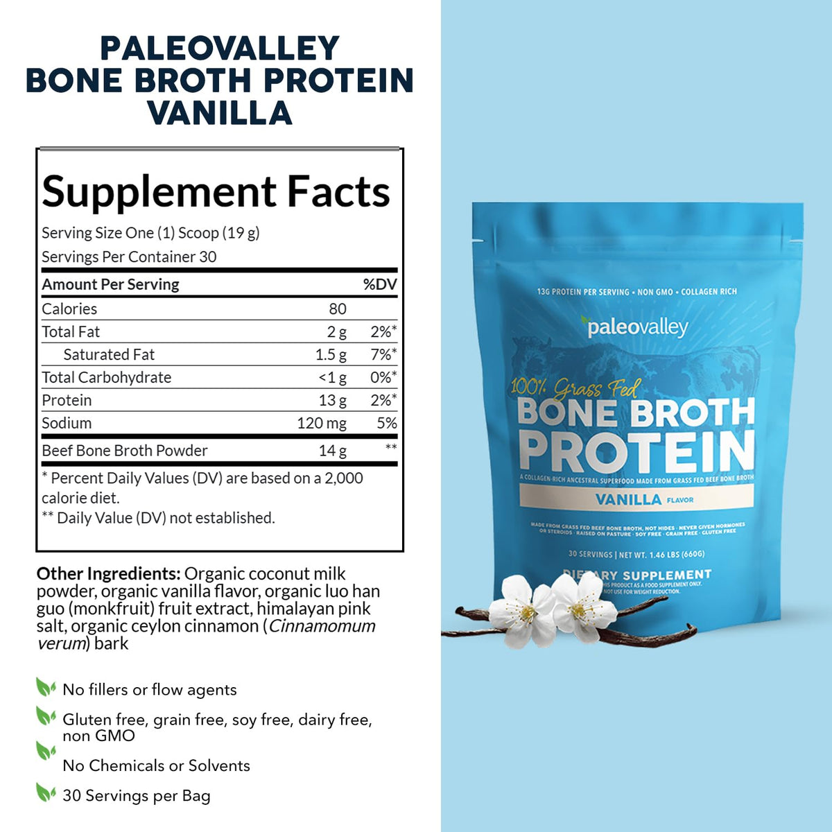Paleovalley Poudre de Protéine de Bouillon d'Os 590g avec cuillère