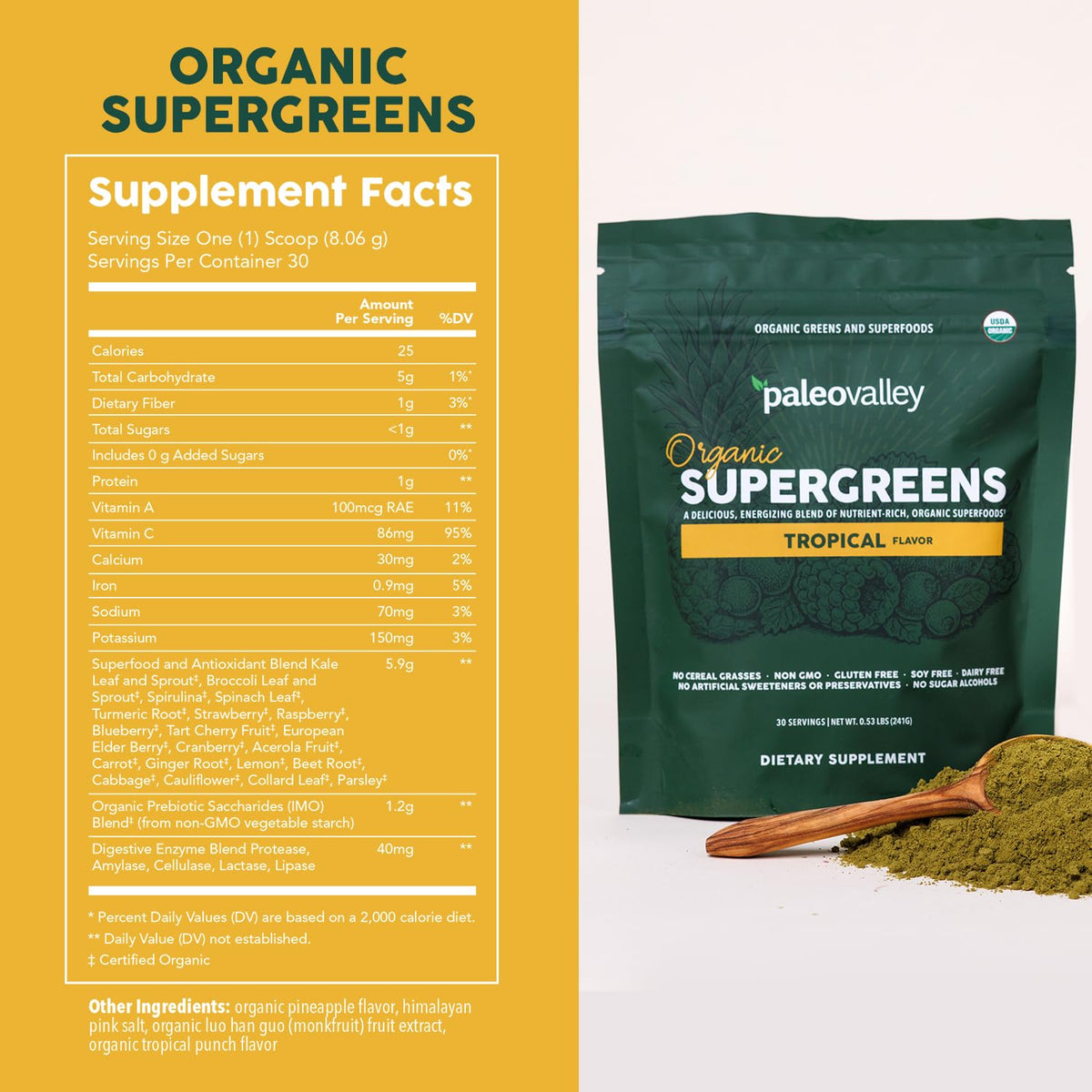 Paleovalley Poudre Supergreens Bio 249g avec cuillère de mesure