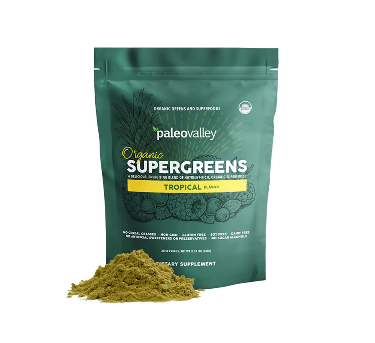 Paleovalley Poudre Supergreens Bio 249g vue de face