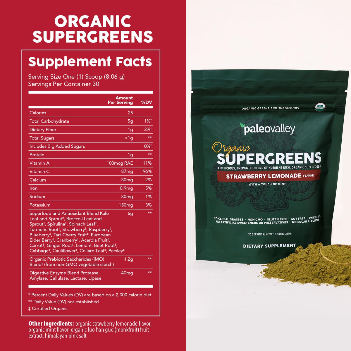 Paleovalley Poudre Supergreens Bio 259g vue de côté