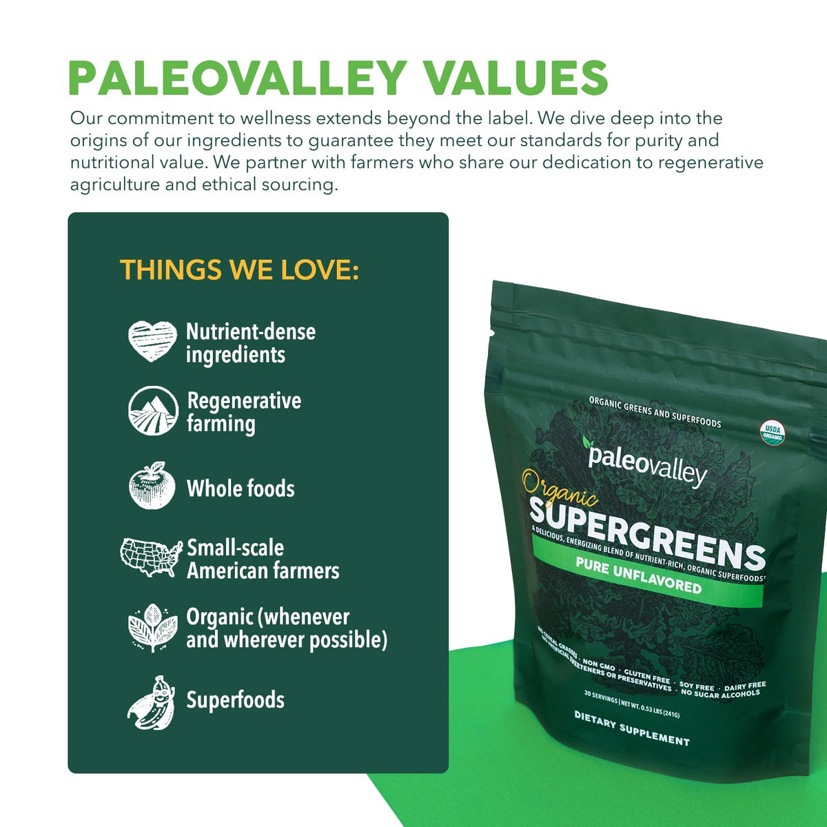 Paleovalley Poudre Supergreens Bio 272g avec ingrédients naturels