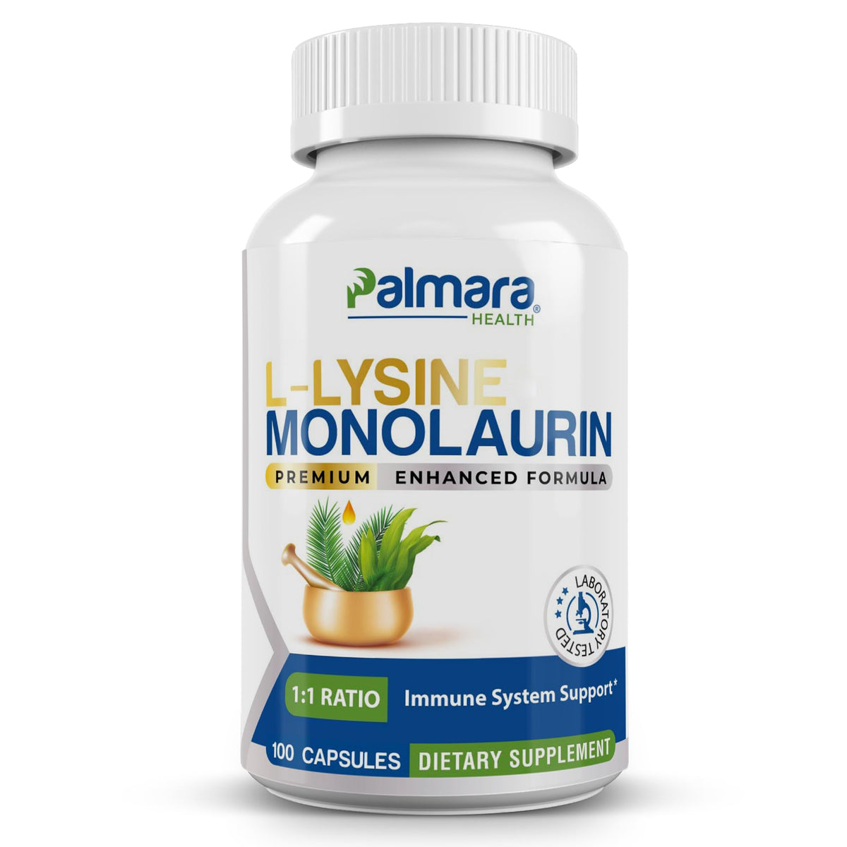 Palmara Health L-Lysine 600mg avec Monolaurin, capsule devant