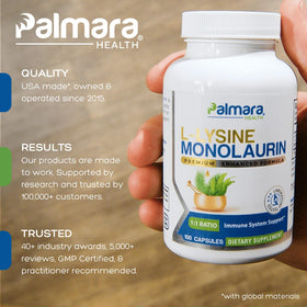 Palmara Health L-Lysine et Monolaurin 600mg étiquette du produit