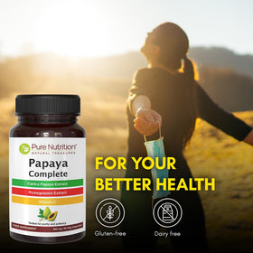 Papaya Complete, capsules végétales avec extrait de papaye en arrière-plan