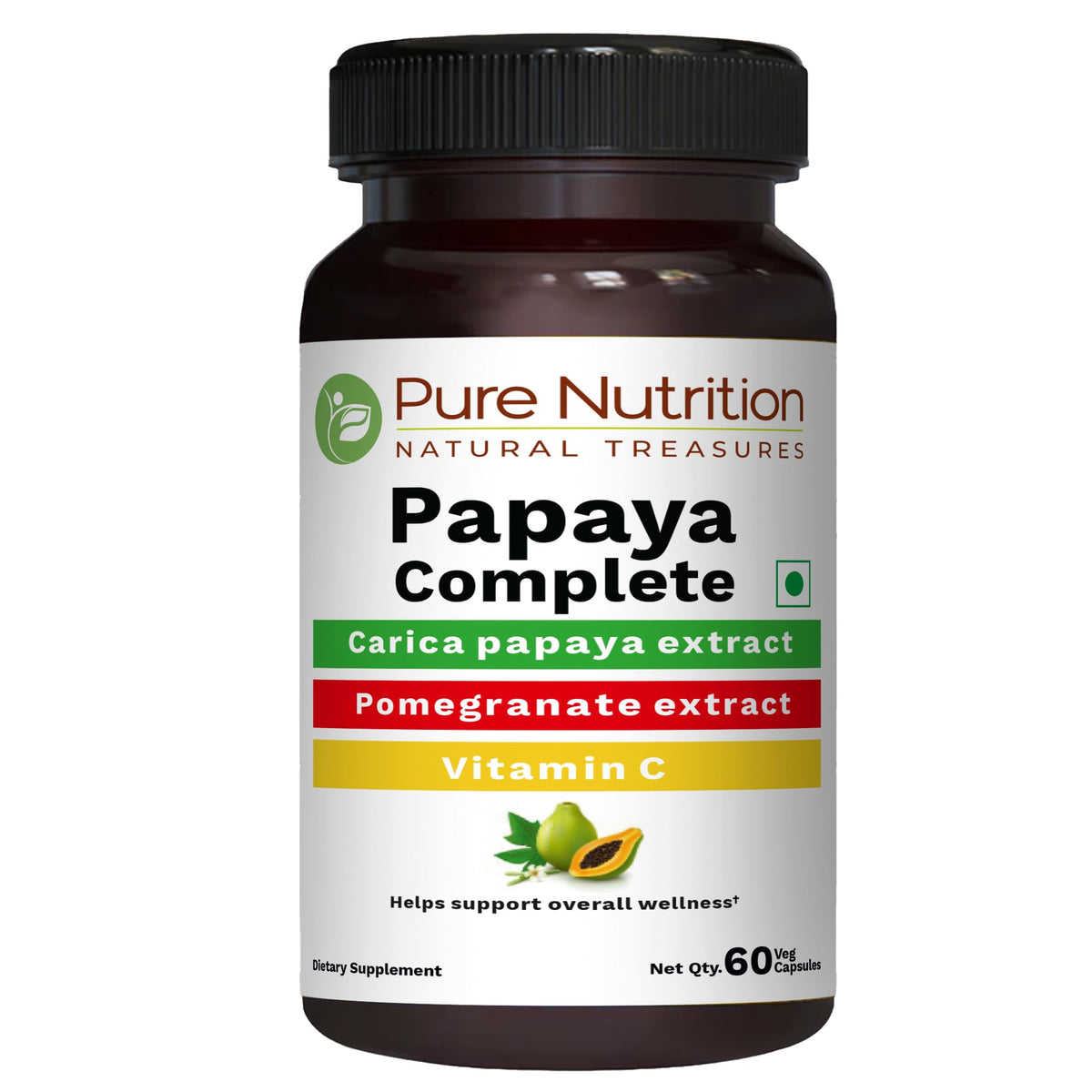 Papaya Complete de PURE NUTRITION, 60 capsules végétales, vue de face