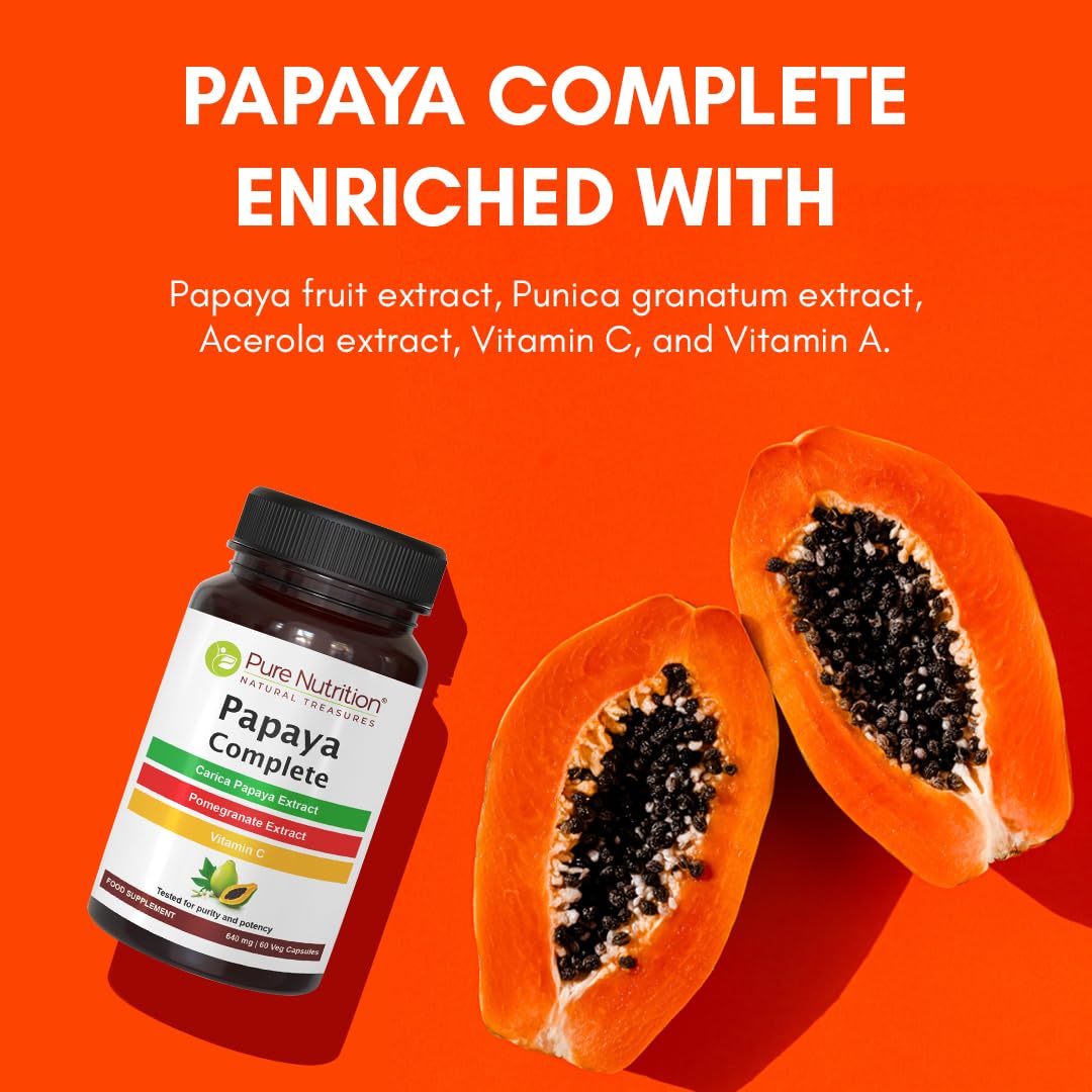 Papaya Complete, vue du flacon ouvert avec capsules visibles