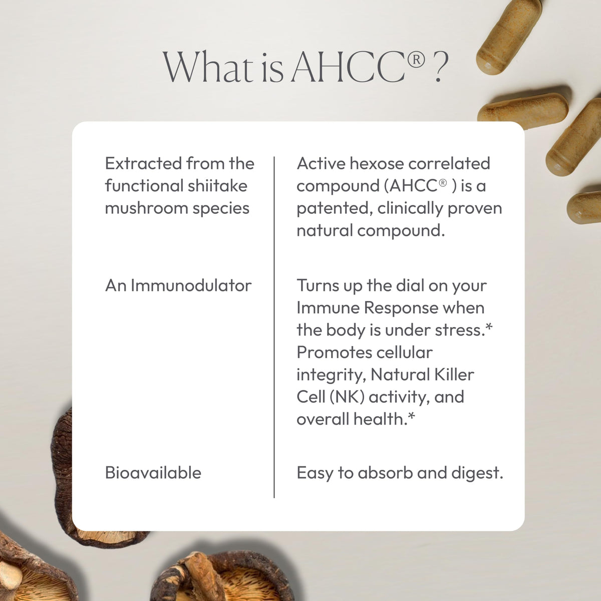 Papillex AHCC complément alimentaire sur une table en bois