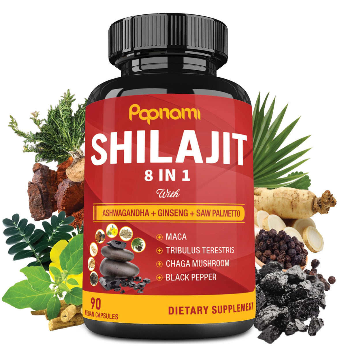 Papnami Capsules Shilajit Himalayen 90 unités vue de face