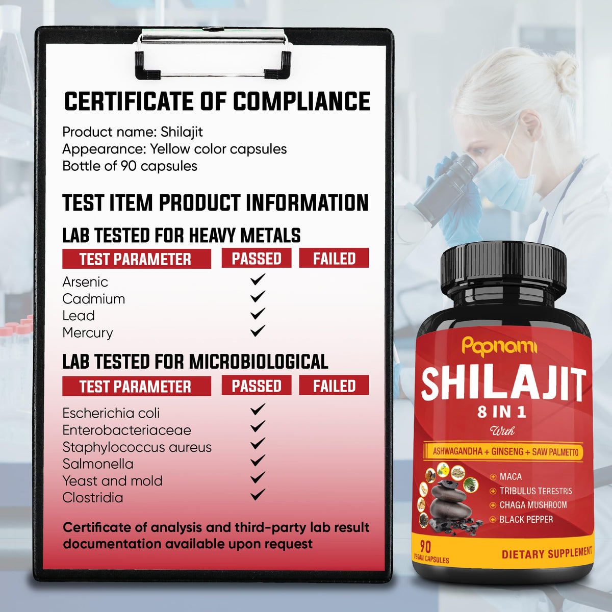 Papnami Capsules Shilajit Himalayen avec un fond de plantes