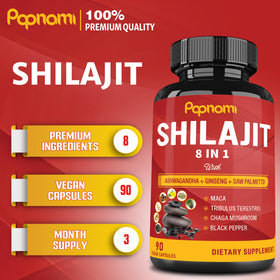 Papnami Capsules Shilajit Himalayen flacon ouvert avec capsules