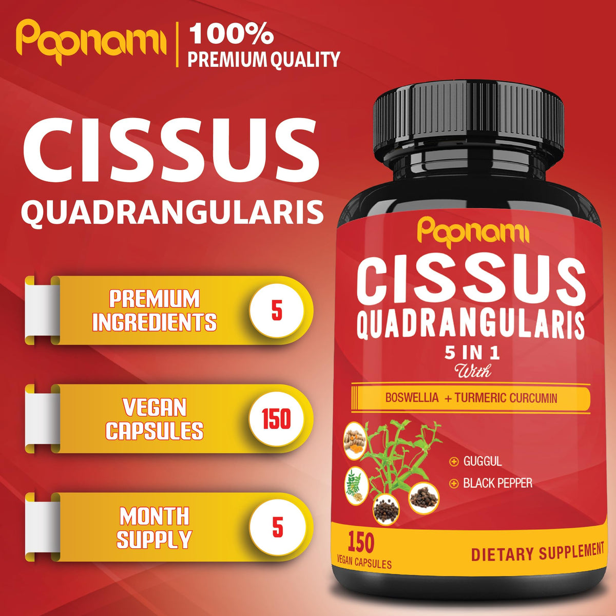Papnami Cissus Quadrangularis 150 capsules vue arrière