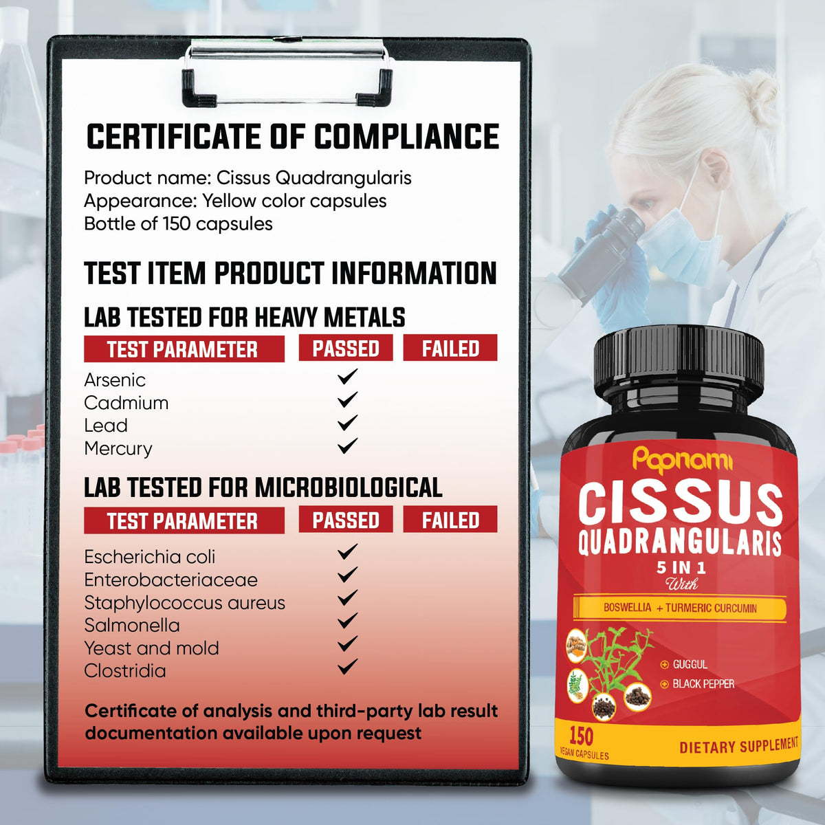 Papnami Cissus Quadrangularis capsules avec étiquette détaillée