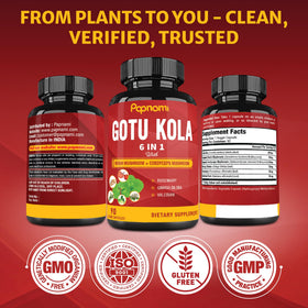 Papnami Gotu Kola capsules on a wooden table