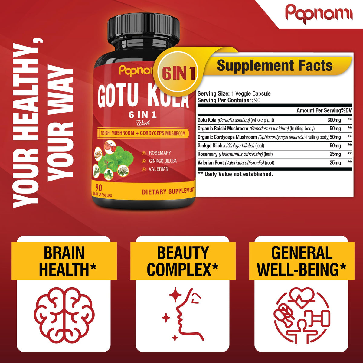 Papnami Gotu Kola capsules shown with a glass of water