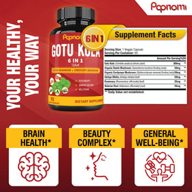 Papnami Gotu Kola capsules shown with a glass of water