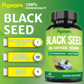 Papnami Huile de Graines Noires capsules souples ouvertes montrant la capsule