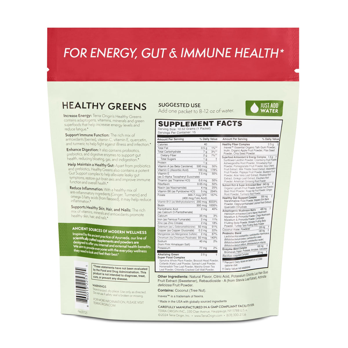 Paquet de 15 stick packs de Super Greens Kiwi Fraise