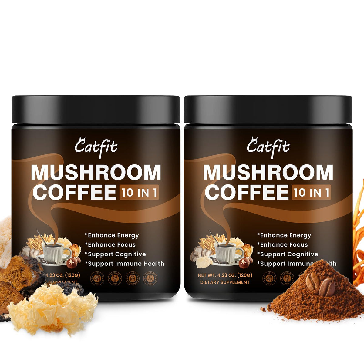 Paquet de café instantané aux champignons Catfit 120 g face avant
