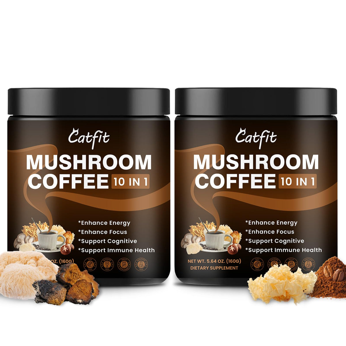Paquet de café instantané aux champignons Catfit 160g, vue de face