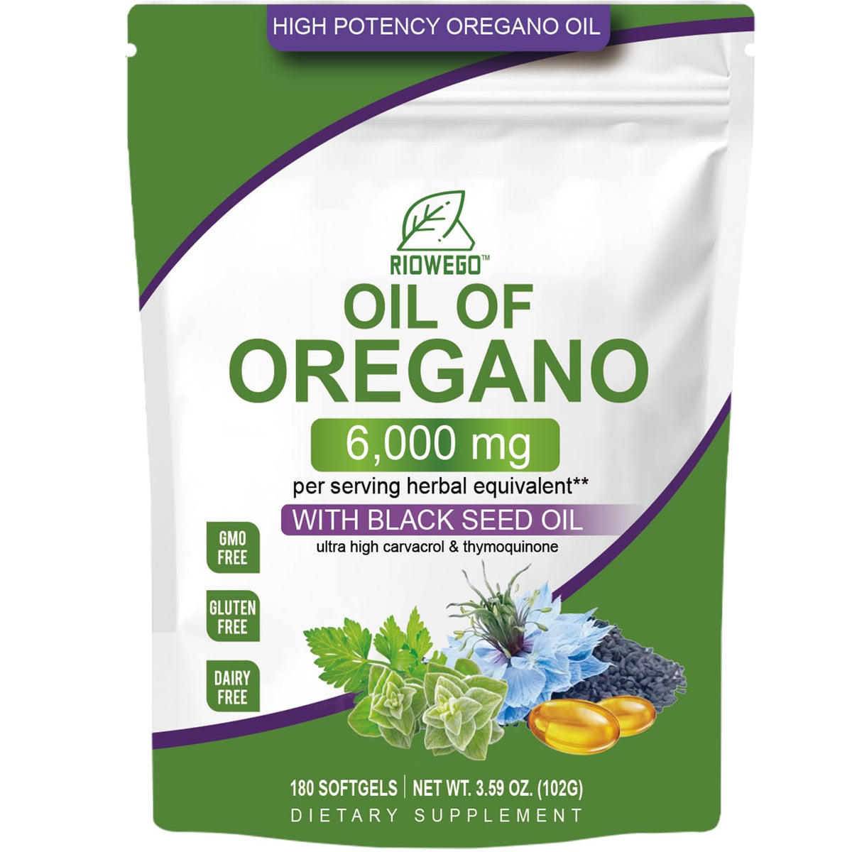 Paquet de capsules d'huile d'origan RIOWEGO 6000mg