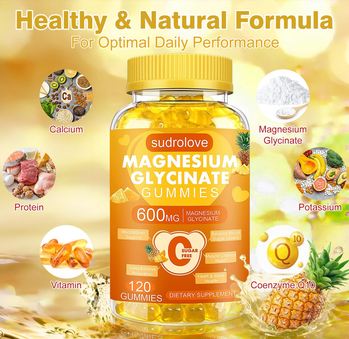 Paquet de gummies de magnésium glycinate sudrolove 120 pièces