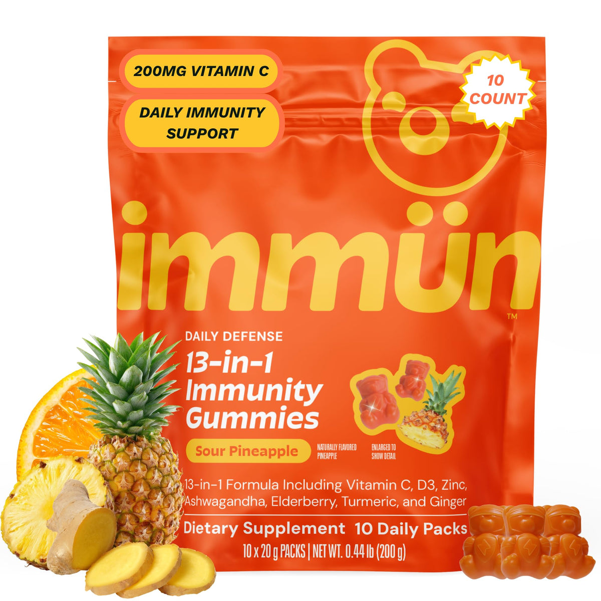 Paquet de gummies Grüns avec Vitamine C et Curcuma, vue de face