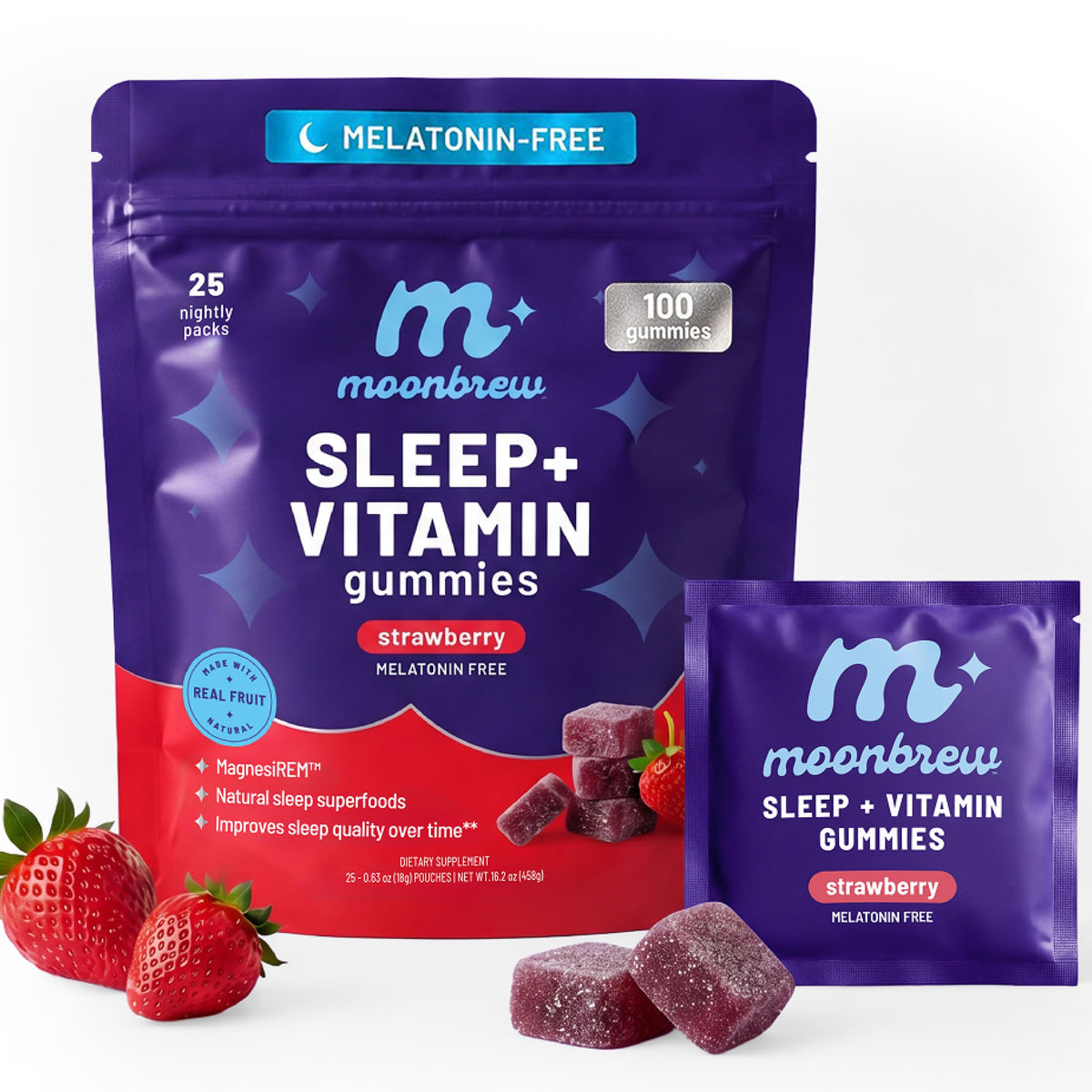 Paquet de gummies MoonBrew Fraise Sommeil avec 100 gummies