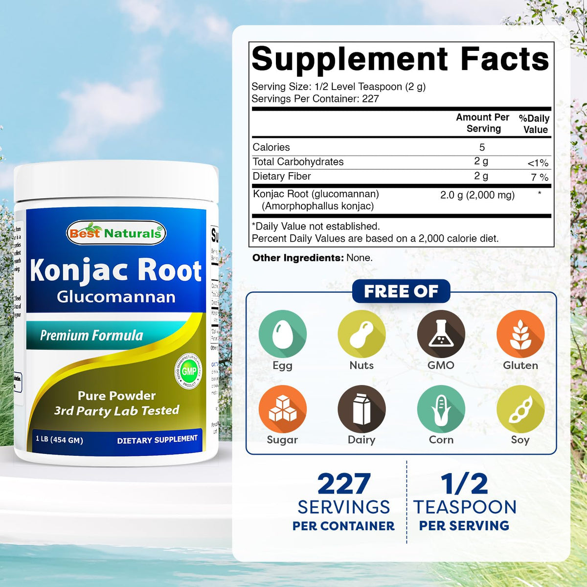 Paquet de Konjac Glucomannan avec étiquette détaillée