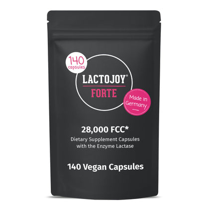 Paquet de LactoJoy Forte 28 000 FCC avec 140 capsules vegan