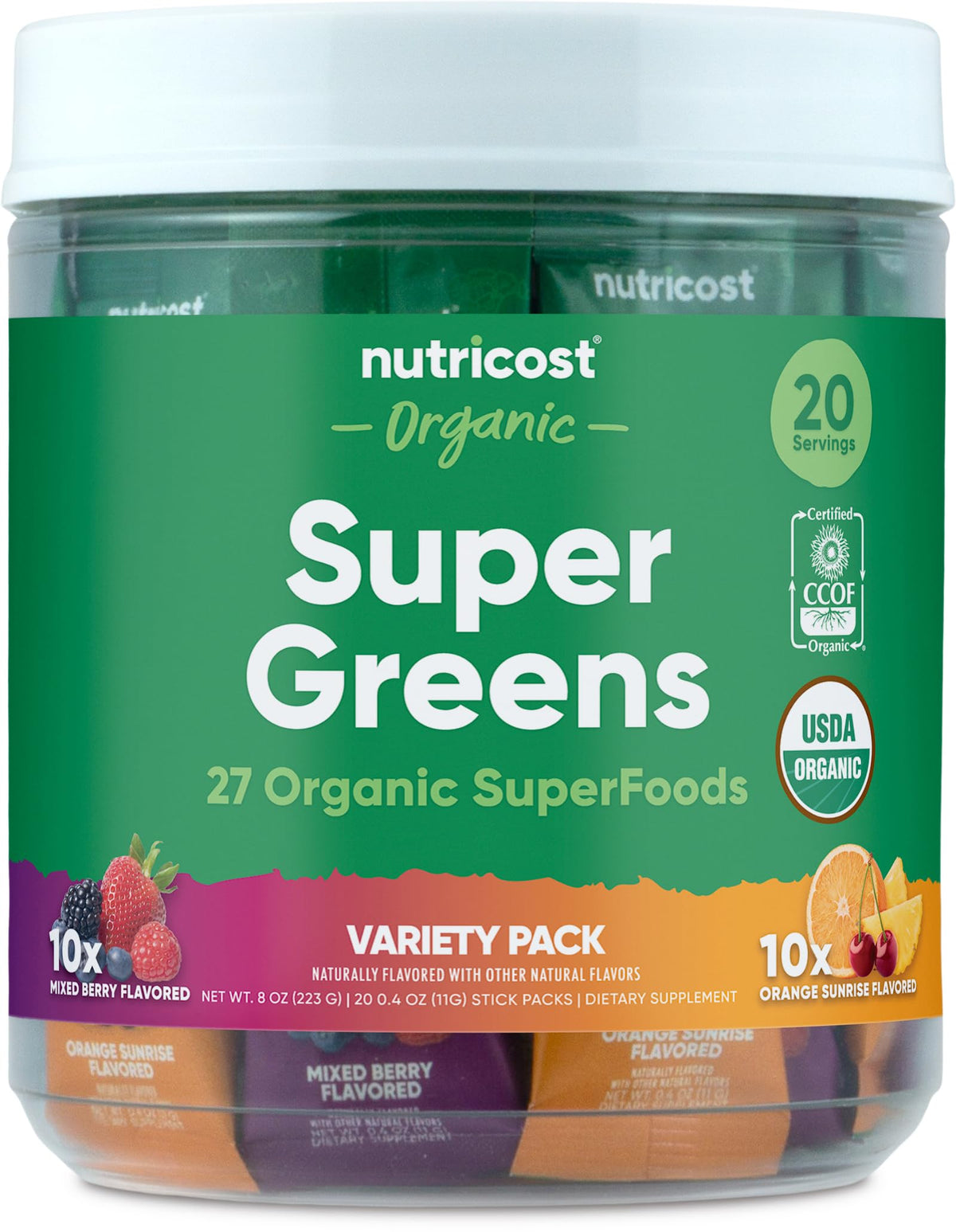 Paquet de Nutricost Super Greens Stickpacks vue de face