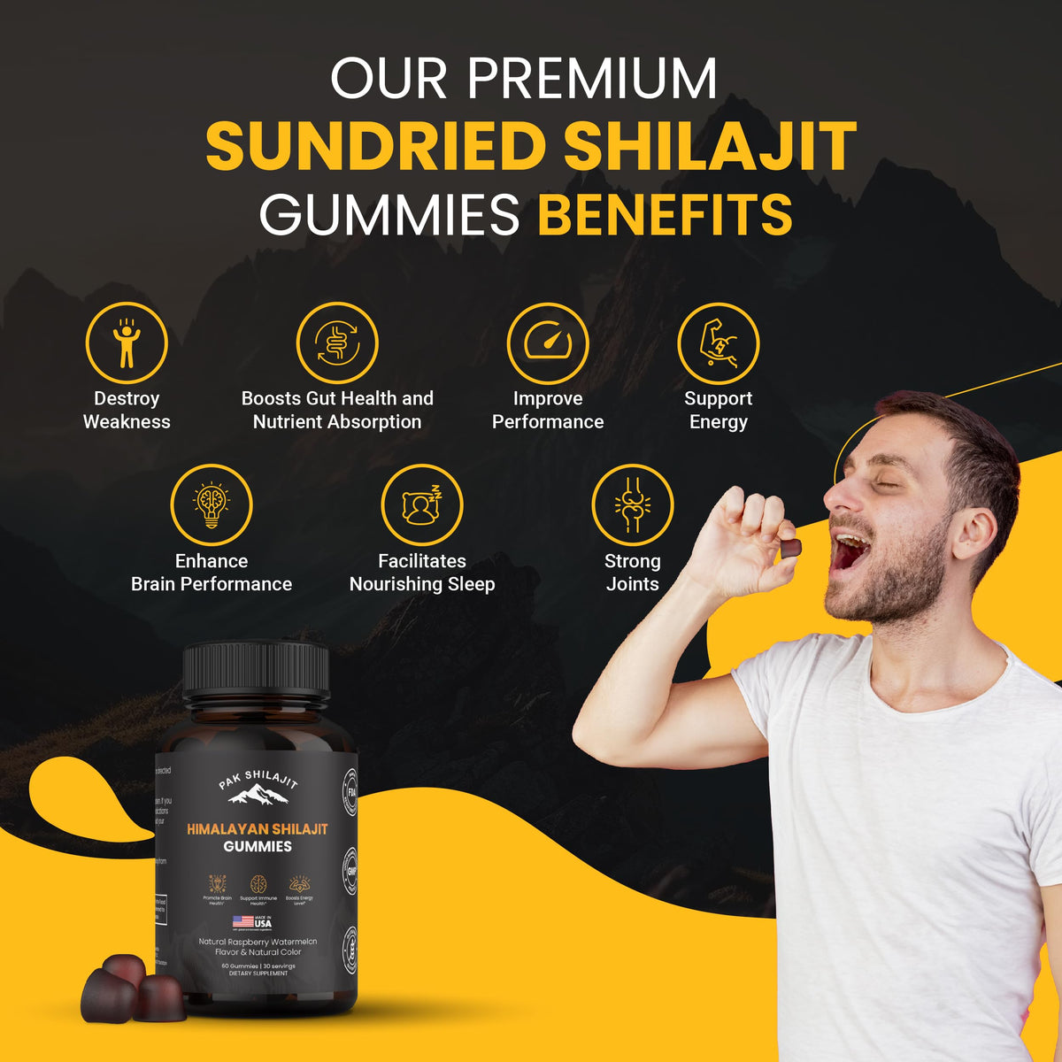 Paquet de PakShilajit Gummy au Shilajit Himalayen, vue arrière