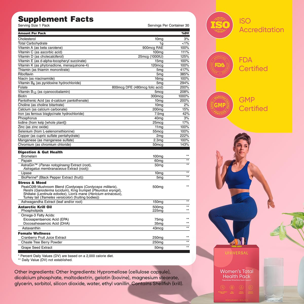 Paquet de vitamines Universal U sur un fond neutre