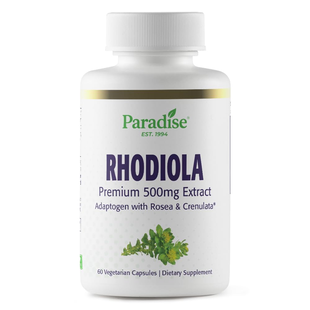 Paradise Herbs Extrait de Rhodiola 500mg capsules végétales vue de face